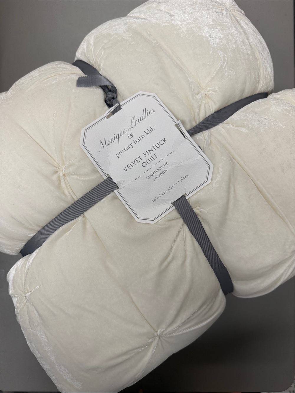 Pottery Barn x Monique Lhuillier Velvet Pintuck Twin Quilt in White RARE NWT